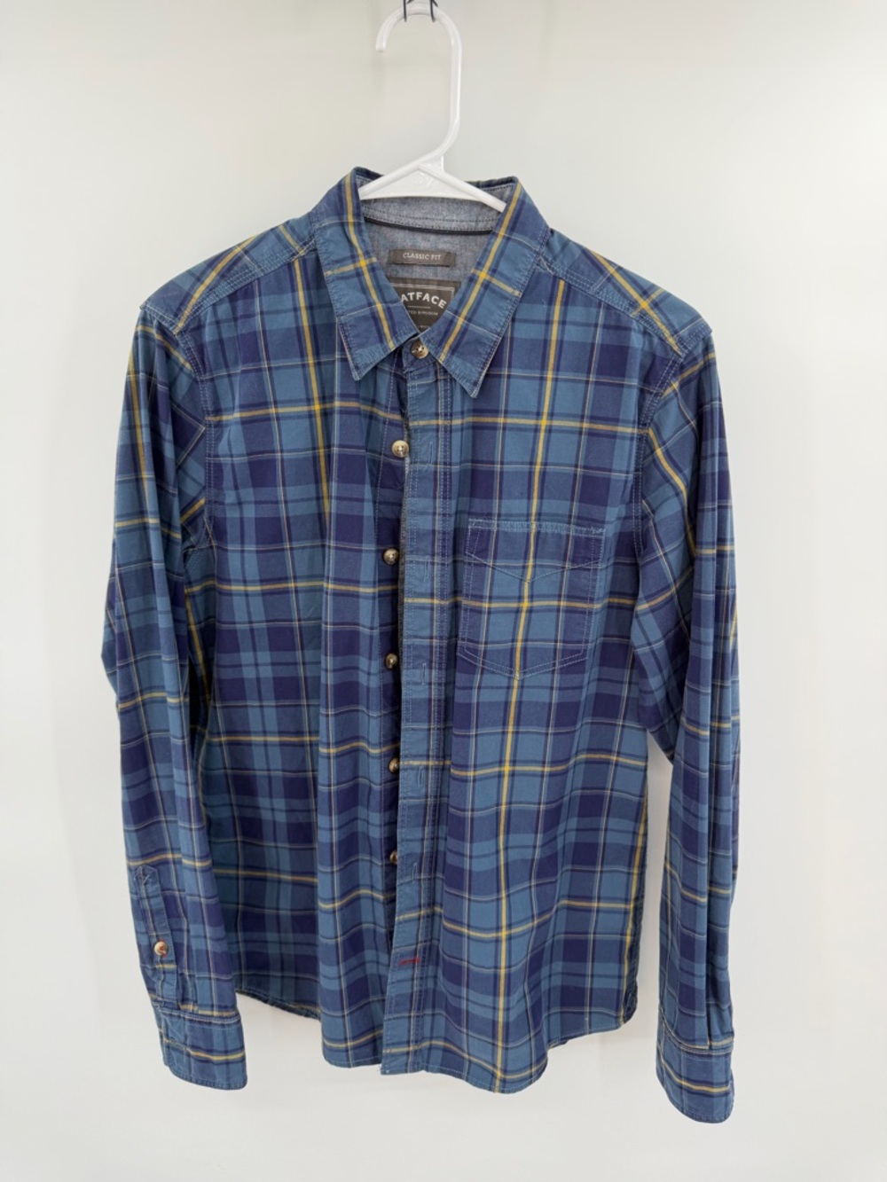 Fatface 100% Cotton‎ Casual Button Down Shirt Blue Yellow Plaid Small